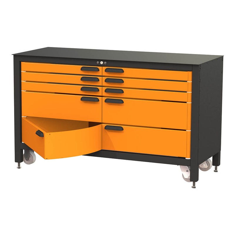 Swivel Storage Solutions 10-Drawer 60-Inch Rolling Workbench (Orange)