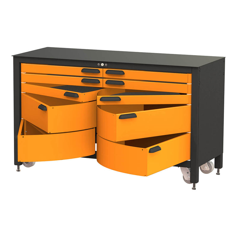 Swivel Storage Solutions 10-Drawer 60-Inch Rolling Workbench (Orange)