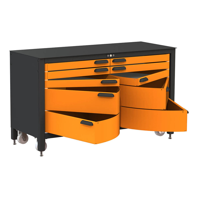 Swivel Storage Solutions 10-Drawer 60-Inch Rolling Workbench (Orange)