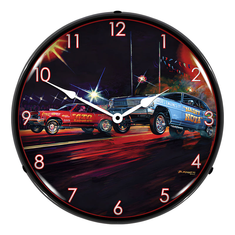 Collectable Sign and Clock Lift Off Drag Racing Backlit Wall Clock