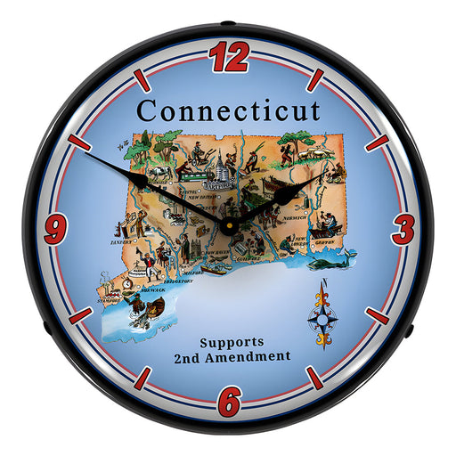 Collectable Sign and Clock Connecticut Supports the 2nd Amendment Backlit Wall Clock