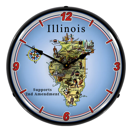 Collectable Sign and Clock Illinois Supports the 2nd Amendment Backlit Wall Clock