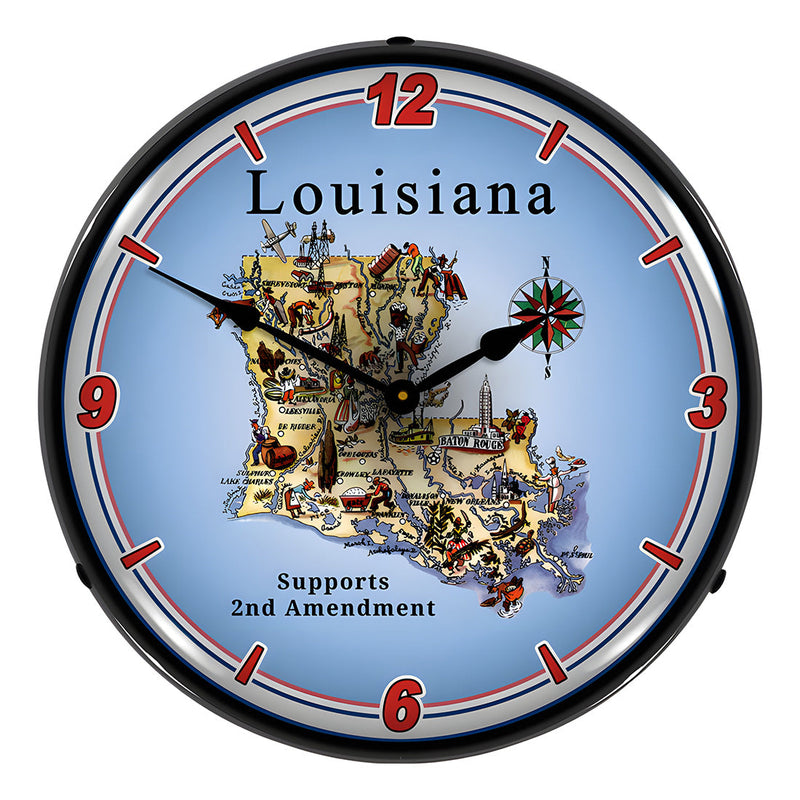 Collectable Sign and Clock Louisiana Supports the 2nd Amendment Backlit Wall Clock