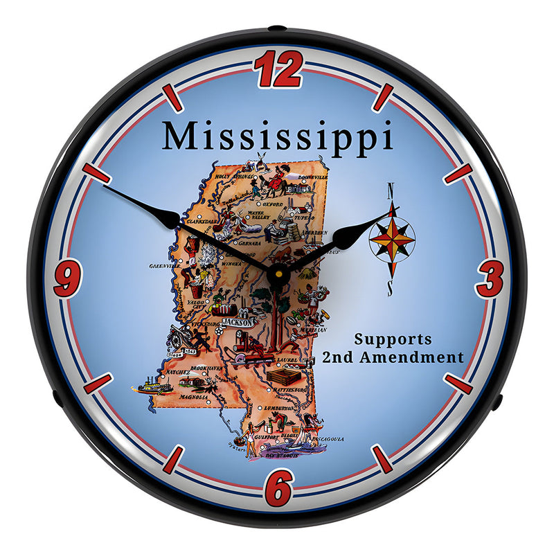 Collectable Sign and Clock Mississippi Supports the 2nd Amendment Backlit Wall Clock