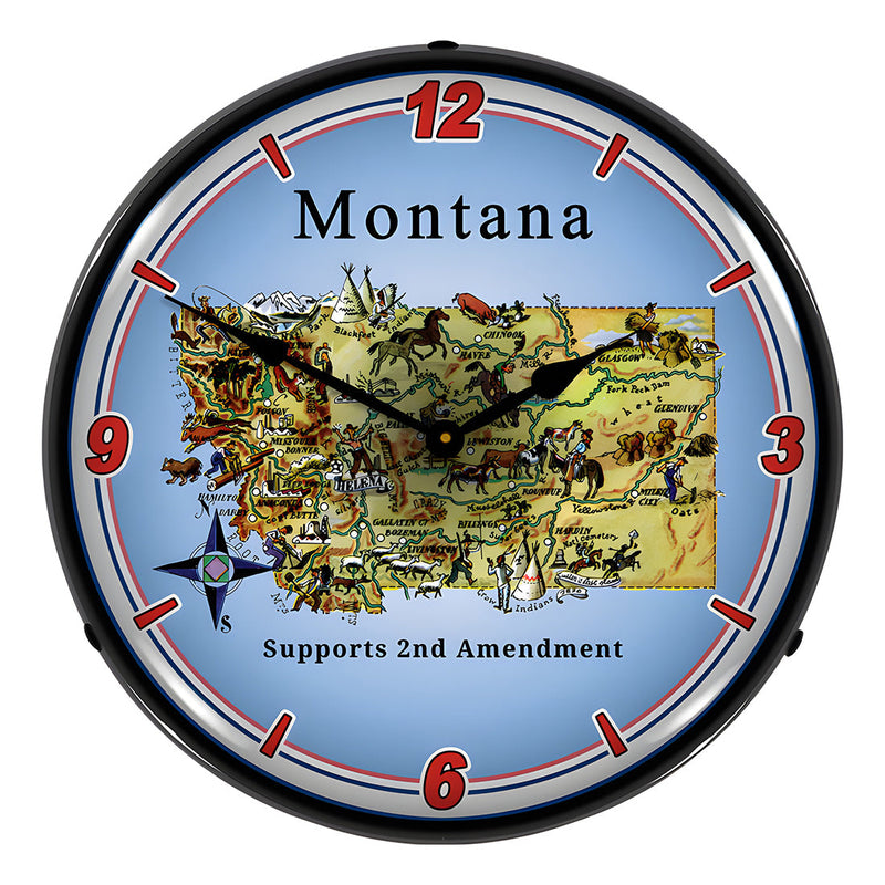 Collectable Sign and Clock Montana Supports the 2nd Amendment Backlit Wall Clock
