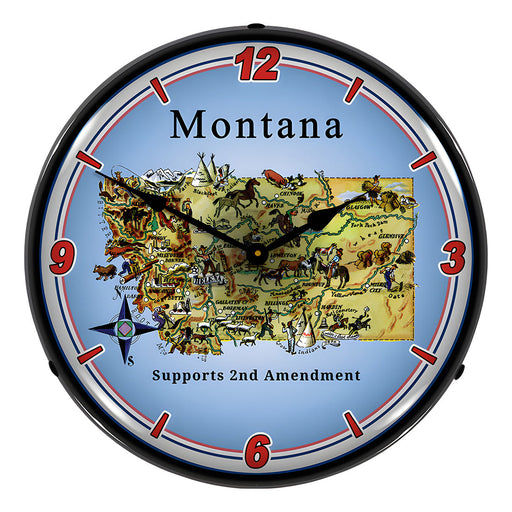 Collectable Sign and Clock Montana Supports the 2nd Amendment Backlit Wall Clock