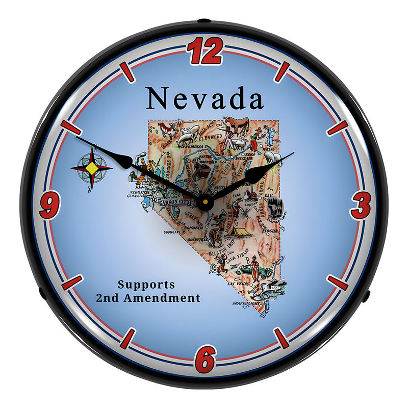 Collectable Sign and Clock Nevada Supports the 2nd Amendment Backlit Wall Clock