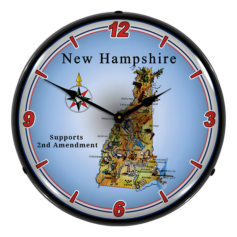 Collectable Sign and Clock New Hampshire Supports the 2nd Amendment Backlit Wall Clock