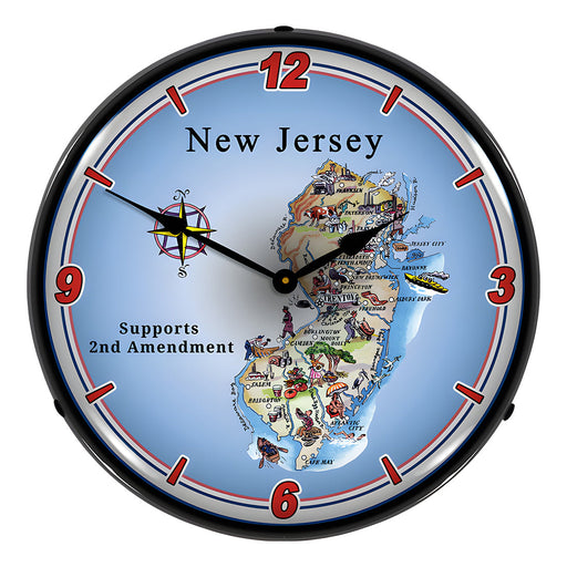 Collectable Sign and Clock New Jersey Supports the 2nd Amendment Backlit Wall Clock