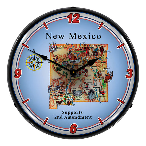 Collectable Sign and Clock New Mexico Supports the 2nd Amendment Backlit Wall Clock