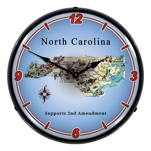 Collectable Sign and Clock North Carolina Supports the 2nd Amendment Backlit Wall Clock