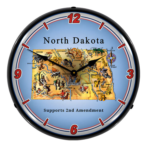 Collectable Sign and Clock North Dakota Supports the 2nd Amendment Backlit Wall Clock
