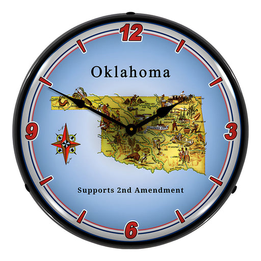 Collectable Sign and Clock Oklahoma Supports the 2nd Amendment Backlit Wall Clock
