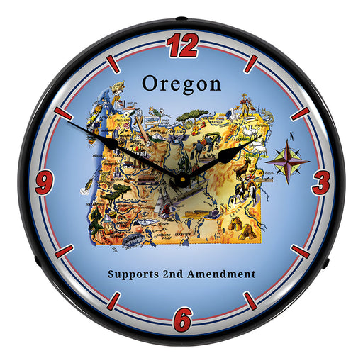 Collectable Sign and Clock Oregon Supports the 2nd Amendment Backlit Wall Clock