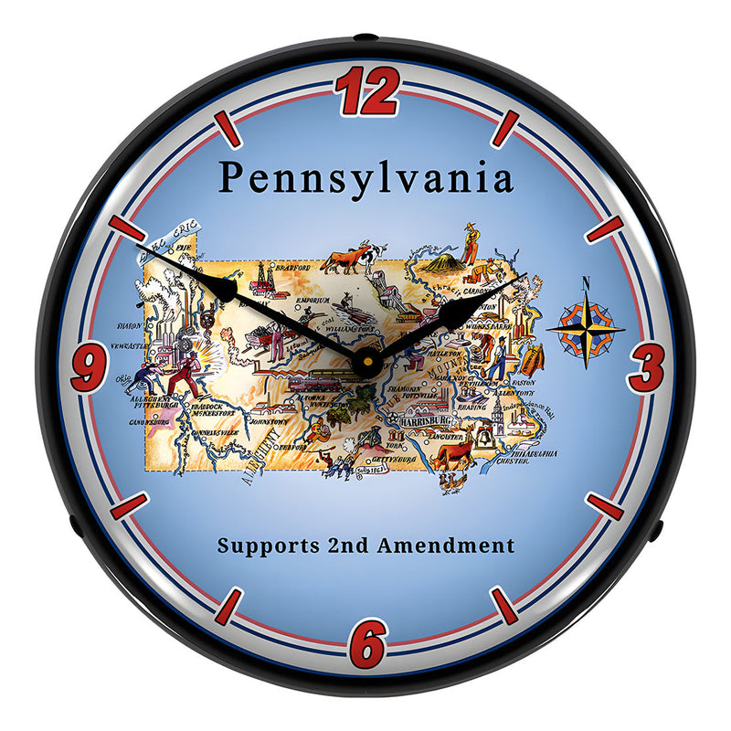 Collectable Sign and Clock Pennsylvania Supports the 2nd Amendment Backlit Wall Clock