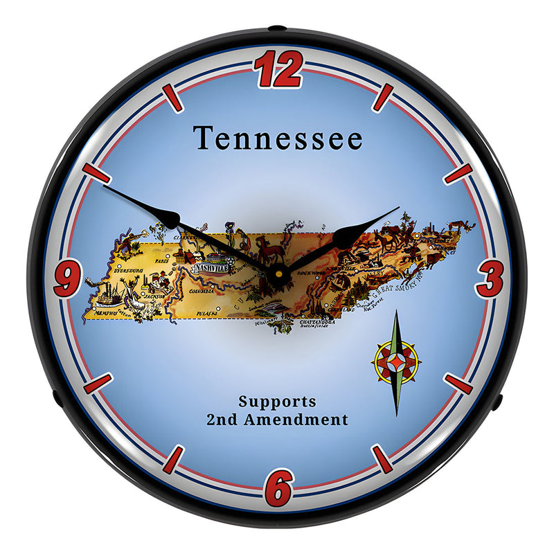 Collectable Sign and Clock Tennessee Supports the 2nd Amendment Backlit Wall Clock