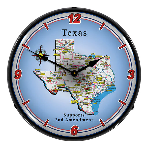 Collectable Sign and Clock Texas Supports the 2nd Amendment Backlit Wall Clock