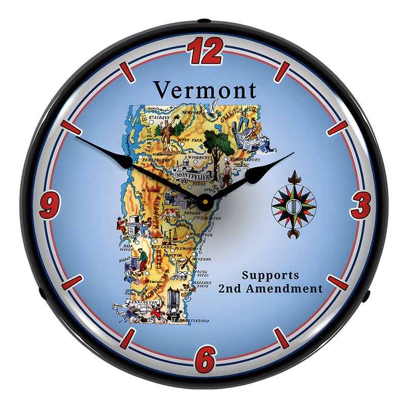 Collectable Sign and Clock Vermont Supports the 2nd Amendment Backlit Wall Clock