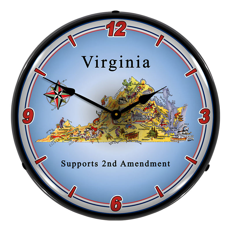 Collectable Sign and Clock Virginia Supports the 2nd Amendment Backlit Wall Clock