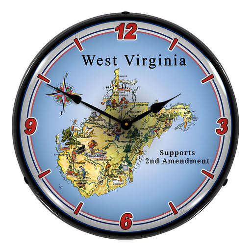 Collectable Sign and Clock West Virginia Supports the 2nd Amendment Backlit Wall Clock
