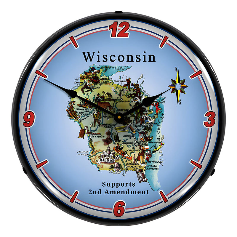 Collectable Sign and Clock Wisconsin Supports the 2nd Amendment Backlit Wall Clock
