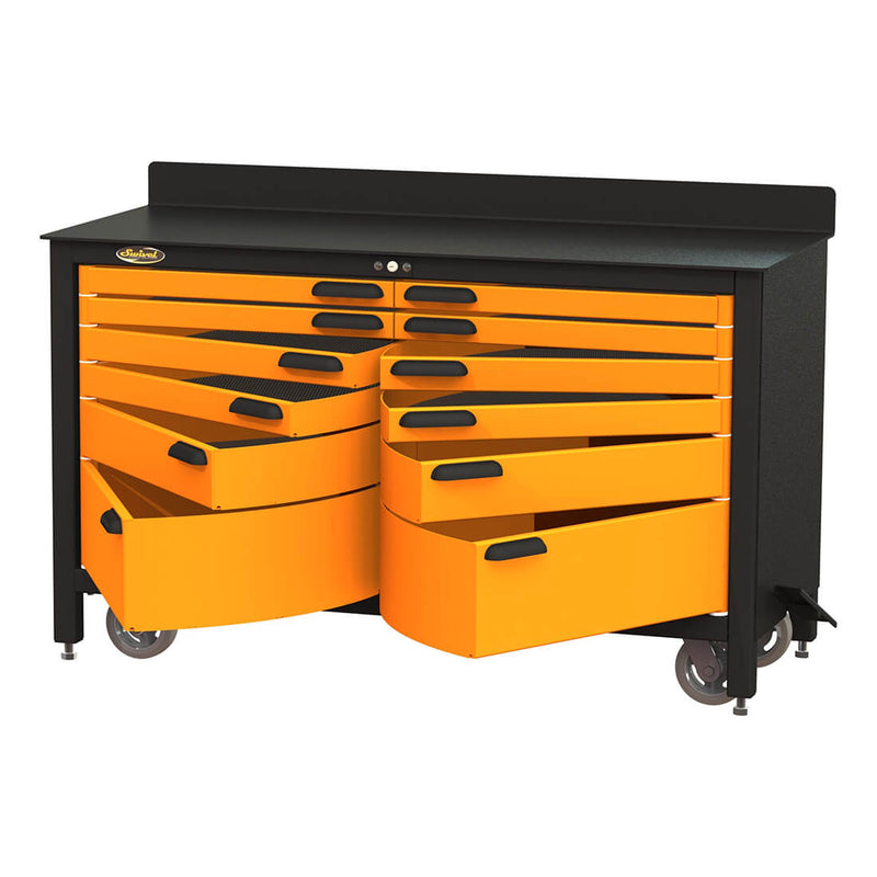 Swivel Storage Solutions 12-Drawer 60-Inch Rolling Workbench