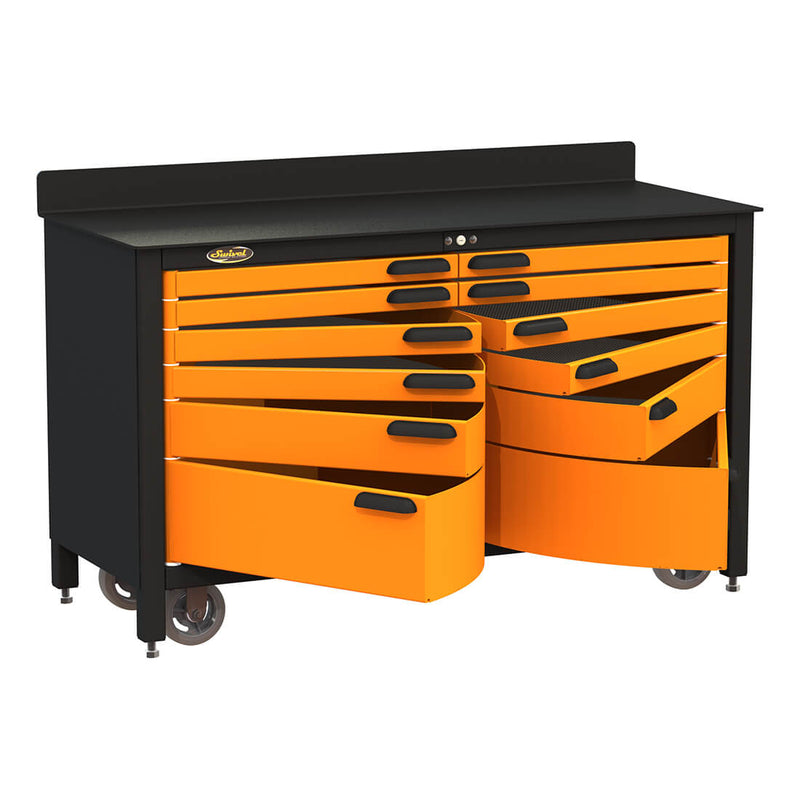 Swivel Storage Solutions 12-Drawer 60-Inch Rolling Workbench