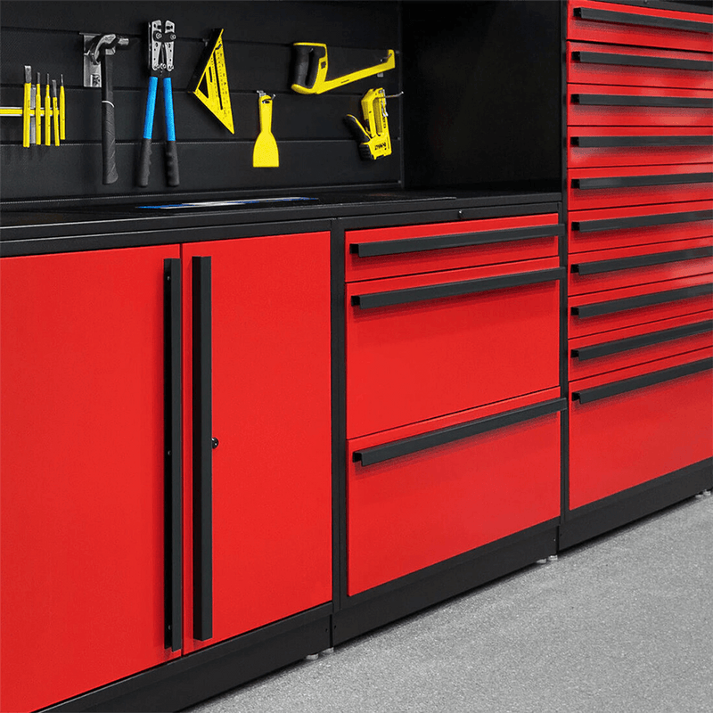 Proslat Special Edition Red and Black 6-Piece Garage Cabinet Set with Powder Coated Countertop