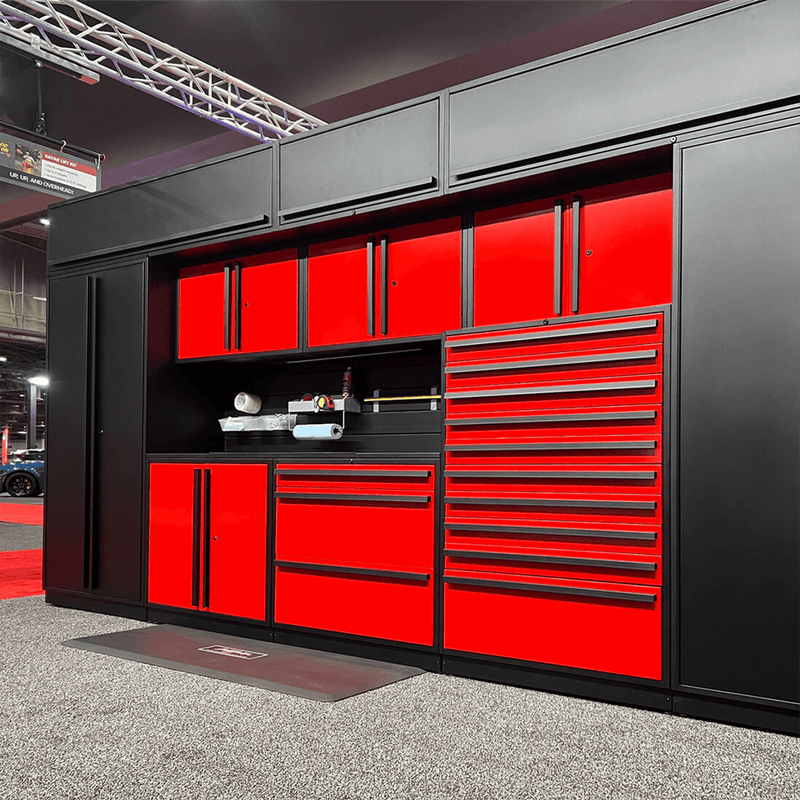 Proslat Special Edition Red and Black 6-Piece Garage Cabinet Set with Powder Coated Countertop