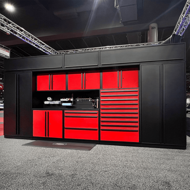 Proslat Special Edition Red and Black 6-Piece Garage Cabinet Set with Powder Coated Countertop