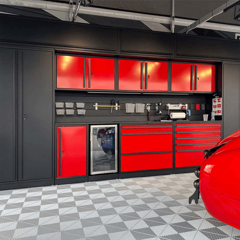 Proslat Special Edition Red and Black 6-Piece Garage Cabinet Set with Powder Coated Countertop