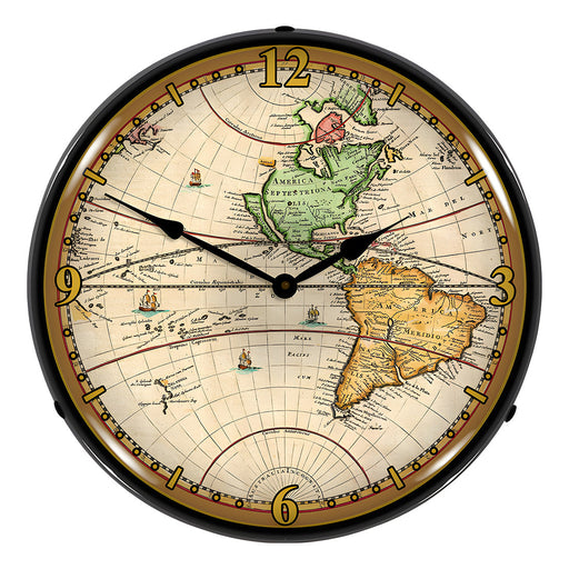 Collectable Sign and Clock 1730 World Map Backlit Wall Clock