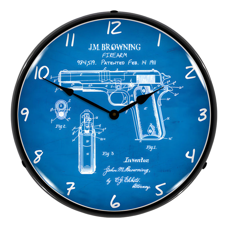 Collectable Sign and Clock Colt 1911 Patent Blueprint Backlit Wall Clock