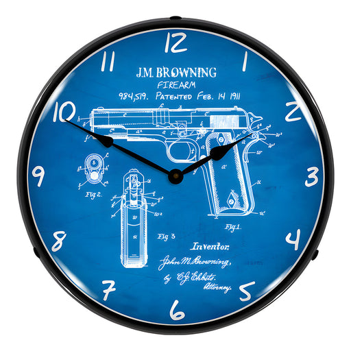 Collectable Sign and Clock Colt 1911 Patent Blueprint Backlit Wall Clock