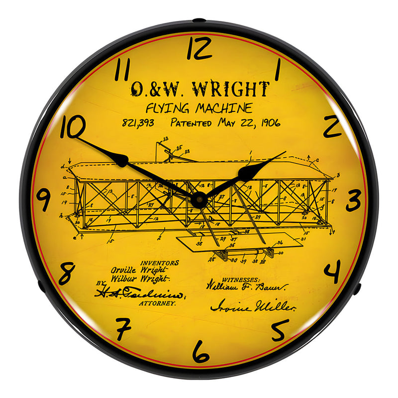 Collectable Sign and Clock 1906 Wright Flyer Patent Blueprint Backlit Wall Clock