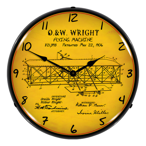 Collectable Sign and Clock 1906 Wright Flyer Patent Blueprint Backlit Wall Clock