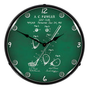Collectable Sign and Clock 1910 Golf Club Patent Blueprint Backlit Wall Clock