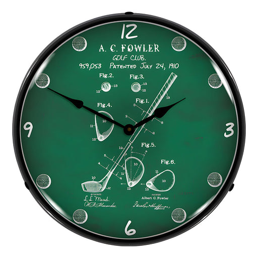 Collectable Sign and Clock 1910 Golf Club Patent Blueprint Backlit Wall Clock