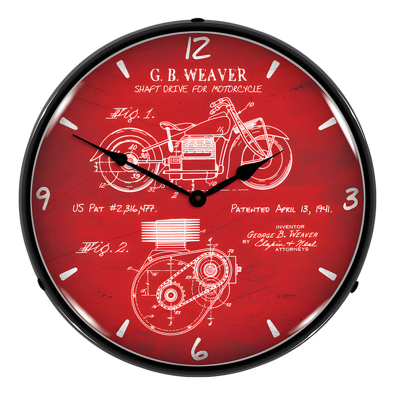 Collectable Sign and Clock 1941 Indian Motorcycle Patent Blueprint Backlit Wall Clock