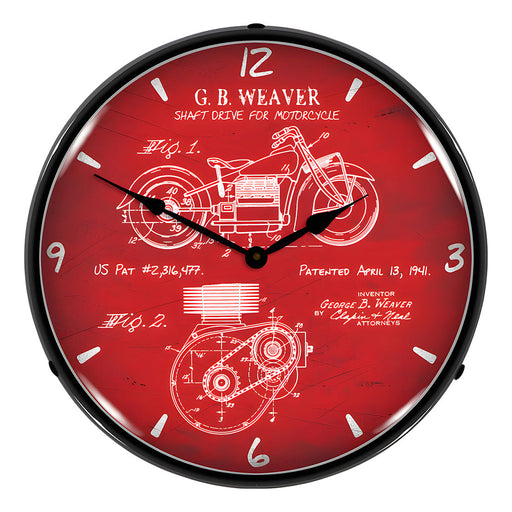 Collectable Sign and Clock 1941 Indian Motorcycle Patent Blueprint Backlit Wall Clock