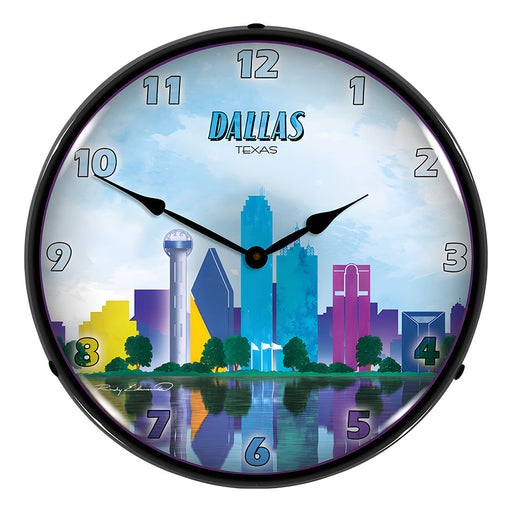 Collectable Sign and Clock Dallas Skyline Backlit Wall Clock