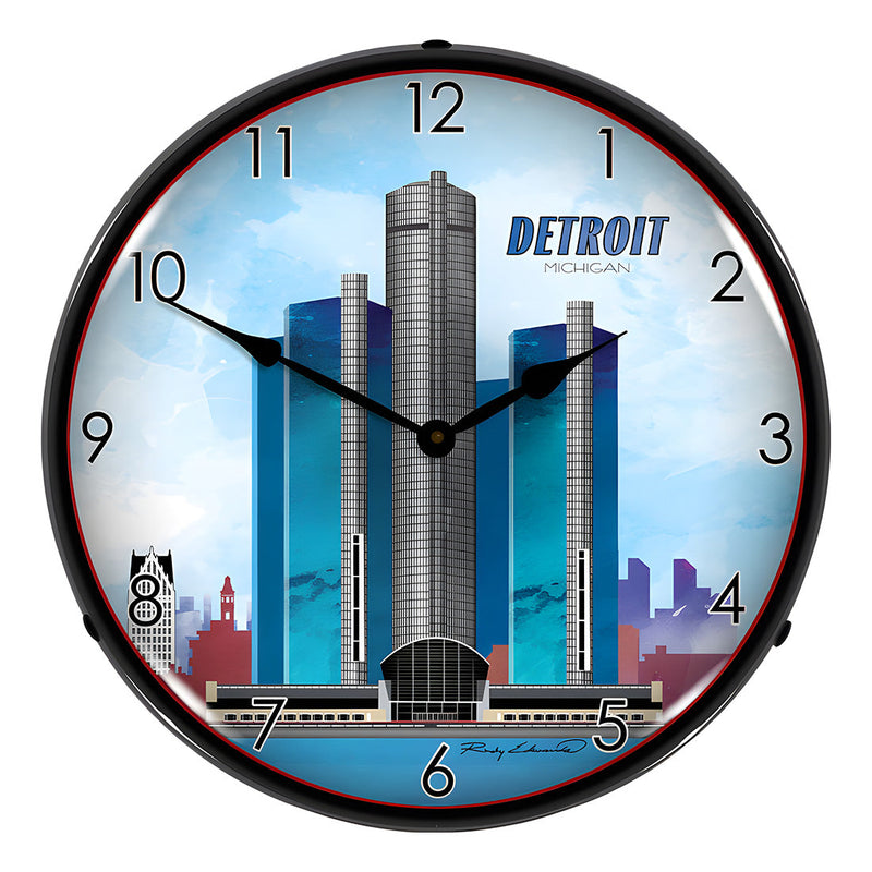 Collectable Sign and Clock Detroit Skyline Backlit Wall Clock