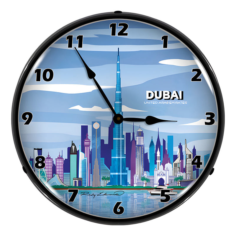 Collectable Sign and Clock Dubai Skyline Backlit Wall Clock