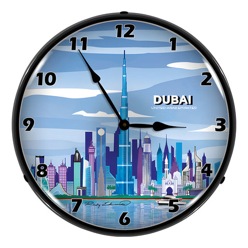 Collectable Sign and Clock Dubai Skyline Backlit Wall Clock