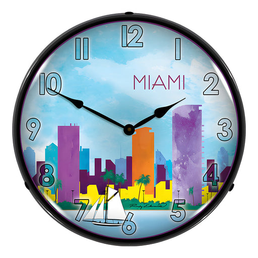Collectable Sign and Clock Miami Skyline Backlit Wall Clock