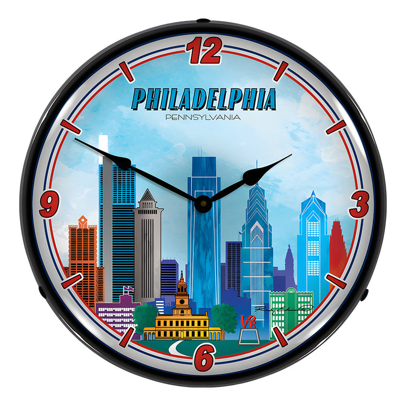Collectable Sign and Clock Philadelphia Skyline Backlit Wall Clock