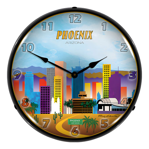 Collectable Sign and Clock Phoenix Skyline Backlit Wall Clock
