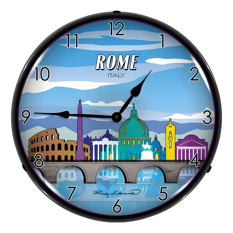 Collectable Sign and Clock Rome Skyline Backlit Wall Clock