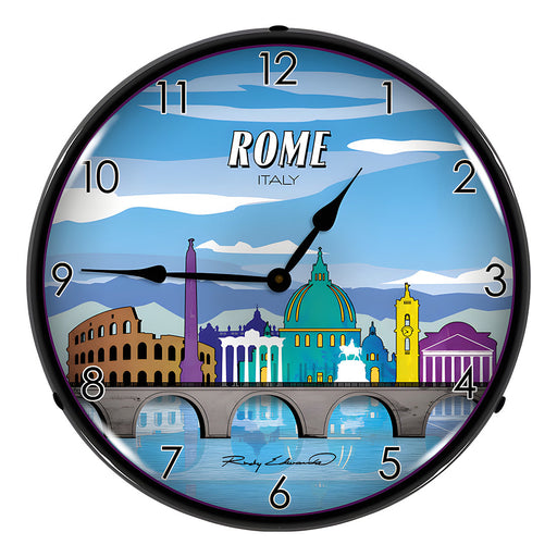 Collectable Sign and Clock Rome Skyline Backlit Wall Clock
