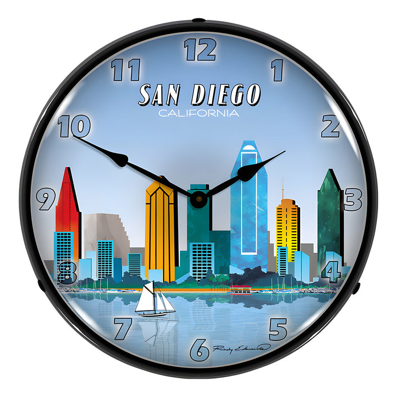 Collectable Sign and Clock San Diego Skyline Backlit Wall Clock